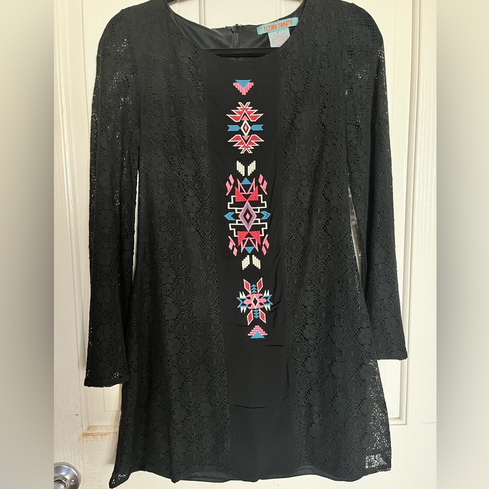Flying Tomato, Black lace long sleeve dress
